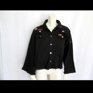 Black Denim Jacket with Patches Guest Editor anthropology large women’s